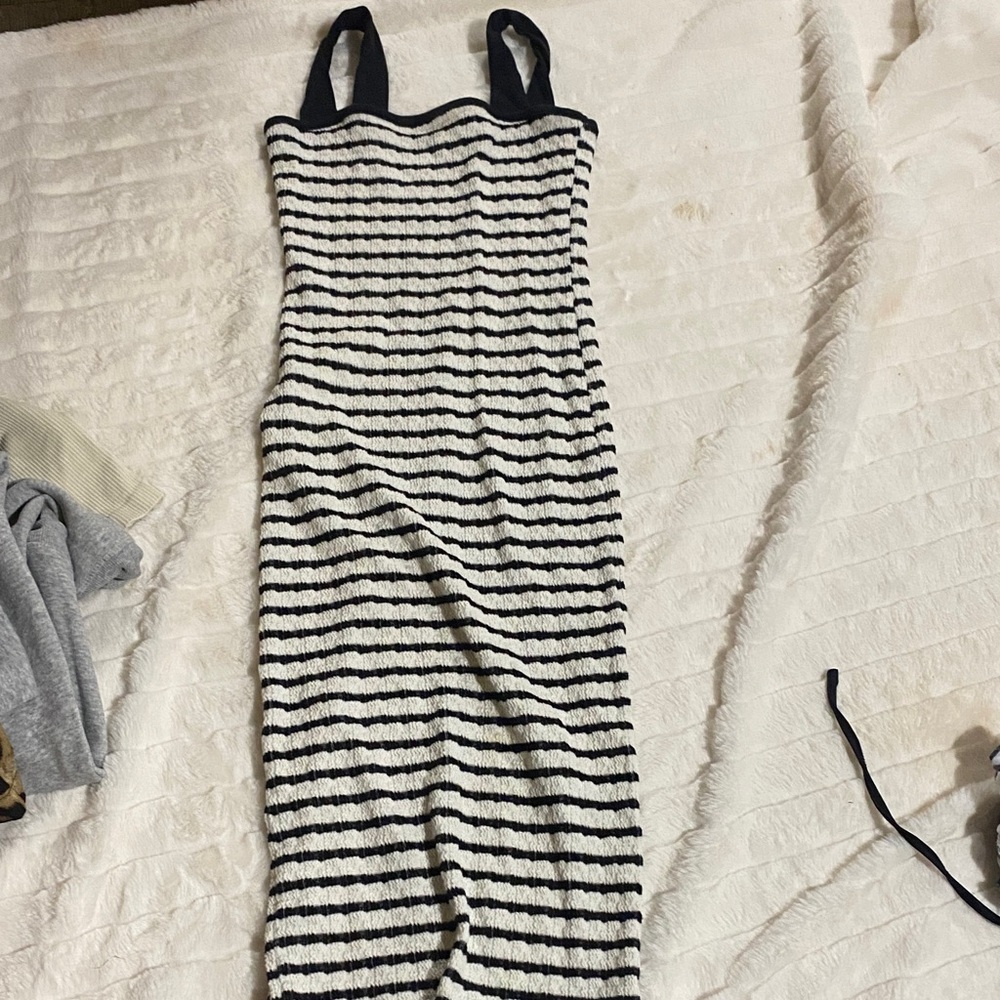 Chic Striped Black and White Midi Dress